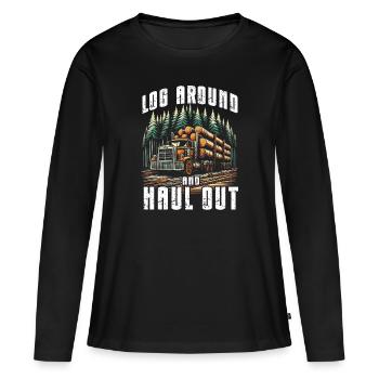 Log Truck Driver Timber Lorry Funny Logging Truck - Women's Premium Organic Long Sleeve Shirt - black - Front - Julia (174cm)