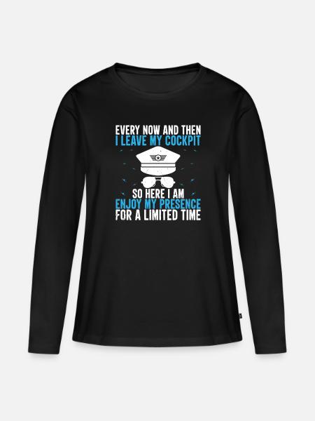 Aviation Funny Airplane Pilot - Frauen Premium Bio Langarmshirt - Schwarz