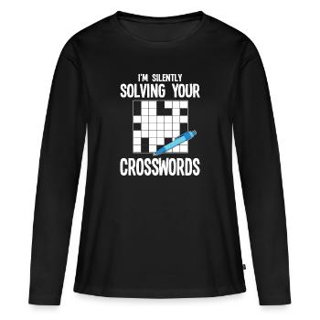 Mots croisés - T-shirt manches longues Premium bio Femme - noir - Devant - Julia (174cm)