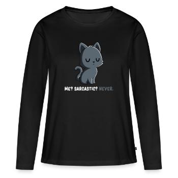 Sarcasme - Sarcasme du chat - Sarcasme du chaton - T-shirt manches longues Premium bio Femme - noir - Devant - Julia (174cm)