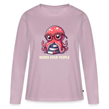 Livre Nerd Humour Introverti Sarcasme Pieuvre Lecture - T-shirt manches longues Premium bio Femme - rose poudré - Devant - Julia (174cm)