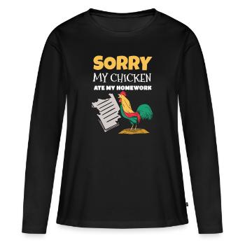 Le poulet a mangé Mes devoirs Idée de cadeau - T-shirt manches longues Premium bio Femme - noir - Devant - Julia (174cm)