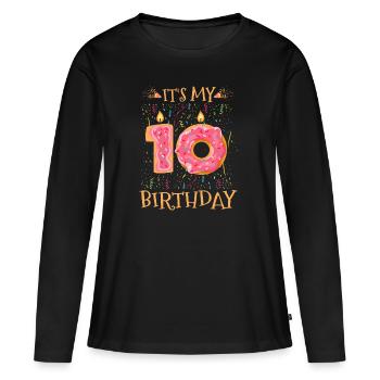 10e anniversaire Bday Dix ans - T-shirt manches longues Premium bio Femme - noir - Devant - Julia (174cm)