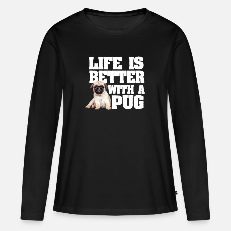 Das Leben eines Mopshundes ist mit einem Mops besser - Frauen Premium Bio Langarmshirt - Schwarz