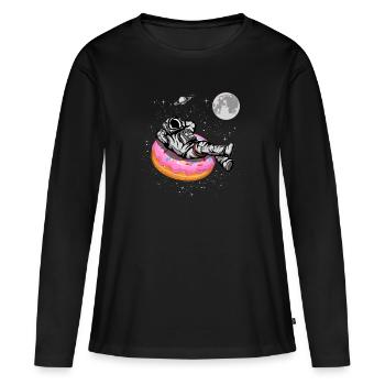 Spaceman sur un beignet - T-shirt manches longues Premium bio Femme - noir - Devant - Julia (174cm)