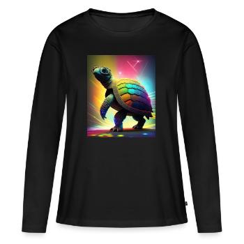 Turtle à la discothèque - T-shirt manches longues Premium bio Femme - noir - Devant - Julia (174cm)