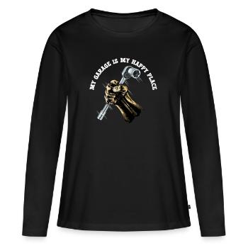 Mécanicien Mon garage est mon endroit heureux - T-shirt manches longues Premium bio Femme - noir - Devant - Julia (174cm)