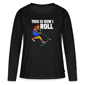 Rollerfahren So rolle ich - Frauen Premium Bio Langarmshirt - Schwarz - Vorne - Julia (174cm)