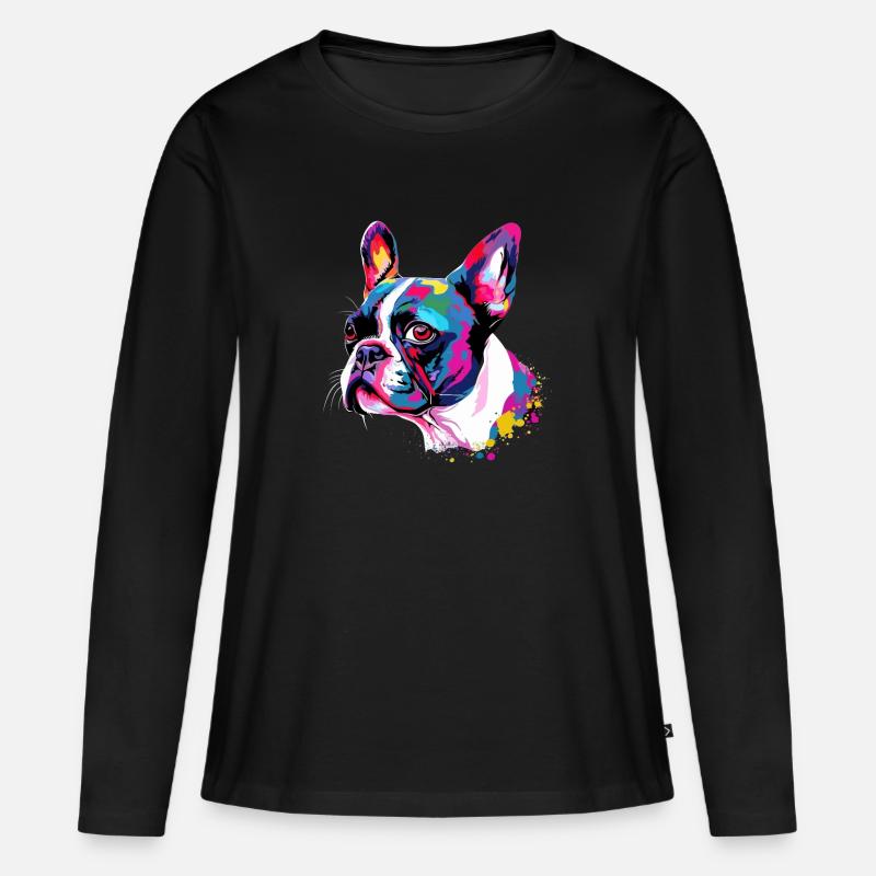 Boston Terrier Bunt - Frauen Premium Bio Langarmshirt - Schwarz