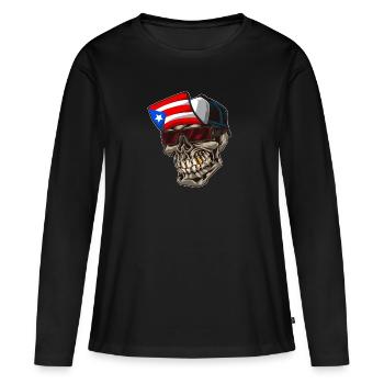 Cool Porto Rico tête de mort avec casquette et drapeau - T-shirt manches longues Premium bio Femme - noir - Devant - Julia (174cm)