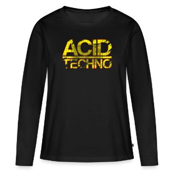 Acid Techno Rouge Jaune | Heavy Scratch Acid Techno - T-shirt manches longues Premium bio Femme - noir - Devant - Julia (174cm)