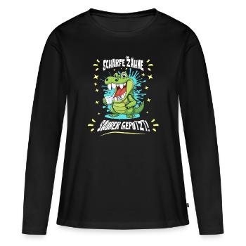 Hygiène dentaire crocodile - T-shirt manches longues Premium bio Femme - noir - Devant - Julia (174cm)
