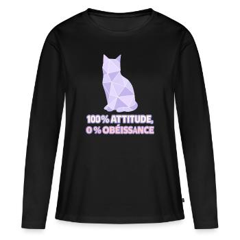 100% Attitude, 0% Obéissance – Chat géométrique - T-shirt manches longues Premium bio Femme - noir - Devant - Julia (174cm)