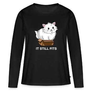 boîte à chat | Chat | Carton | ça tient toujours | drôle - T-shirt manches longues Premium bio Femme - noir - Devant - Julia (174cm)