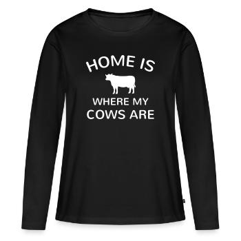 Maison où mes vaches vache fermier fermier ferme - T-shirt manches longues Premium bio Femme - noir - Devant - Julia (174cm)