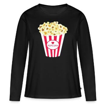 Pop corn - T-shirt manches longues Premium bio Femme - noir - Devant - Julia (174cm)