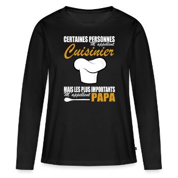 Cuisine shirt • Papa • Cuisinier Cadeau - T-shirt manches longues Premium bio Femme - noir - Devant - Julia (174cm)