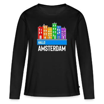 Amsterdam - T-shirt manches longues Premium bio Femme - noir - Devant - Julia (174cm)