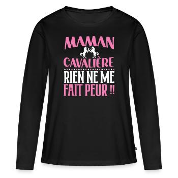 Maman et cavalière. Cadeau pour cavalière - T-shirt manches longues Premium bio Femme - noir - Devant - Julia (174cm)