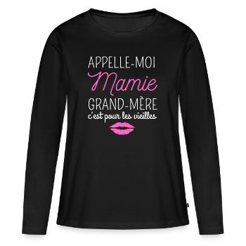 T shirt mamie appelle-moi mamie cadeau mamie. - T-shirt manches longues Premium bio Femme - noir - Devant - Julia (174cm)
