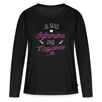 Infirmière pas magicienne humour infirmiere cadeau - T-shirt manches longues Premium bio Femme - noir - Devant - Julia (174cm)