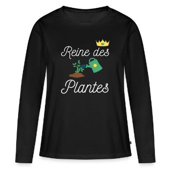 Tee shirt jardinage reine des plantes cadeau. - T-shirt manches longues Premium bio Femme - noir - Devant - Julia (174cm)
