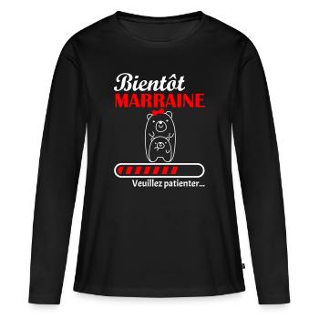 Bientôt Marraine, annonce grossesse - T-shirt manches longues Premium bio Femme - noir - Devant - Julia (174cm)