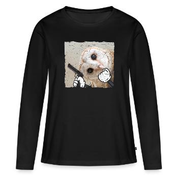 Eule bewaffnet Birds Vogel Gangster - Frauen Premium Bio Langarmshirt - Schwarz - Vorne - Julia (174cm)