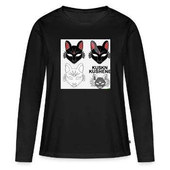 Kitsun Vaporwave Japanische Kami Vaporwave Kitsune - Frauen Premium Bio Langarmshirt - Schwarz - Vorne - Julia (174cm)
