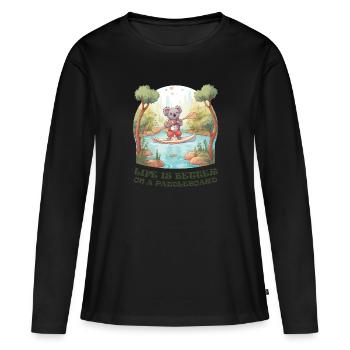 Das Leben ist besser auf einem Paddleboard - Frauen Premium Bio Langarmshirt - Schwarz - Vorne - Julia (174cm)