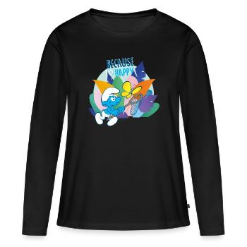 Les Schtroumpfs Because I'm Happy - T-shirt manches longues Premium bio Femme - noir - Devant - Julia (174cm)