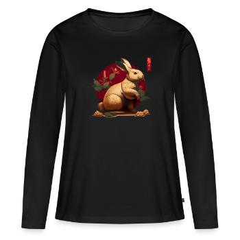 Lapin du Nouvel An chinois 2023 - T-shirt manches longues Premium bio Femme - noir - Devant - Julia (174cm)