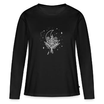 Universe-Flowers - minimalistic Blumen Sterne Mond - Frauen Premium Bio Langarmshirt - Schwarz - Vorne - Julia (174cm)
