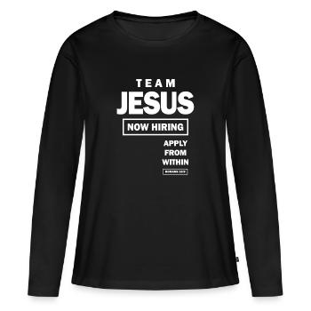 L’équipe Jésus embauche maintenant appliquer de l’intérieur - T-shirt manches longues Premium bio Femme - noir - Devant - Julia (174cm)