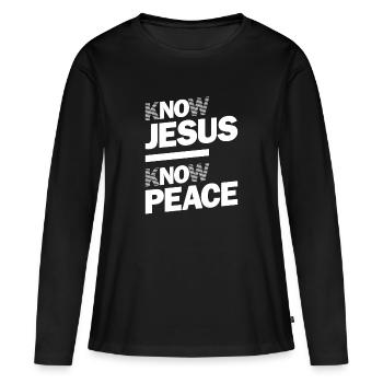 Sachez que Jésus connaît la paix | Conception chrétienne - T-shirt manches longues Premium bio Femme - noir - Devant - Julia (174cm)