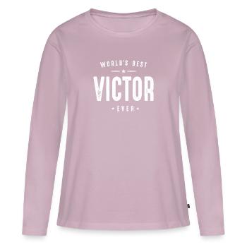 Homme Meilleur Victor Jamais Drôle Nom Personnalisé - T-shirt manches longues Premium bio Femme - rose poudré - Devant - Julia (174cm)