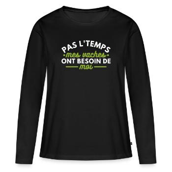 Pas le temps mes vaches ont besoin de moi - T-shirt manches longues Premium bio Femme - noir - Devant - Julia (174cm)