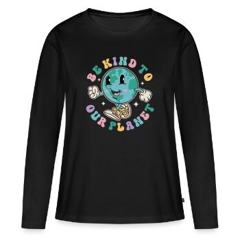 Be Kind To Our Planet Earth Day Vintage Retro - Frauen Premium Bio Langarmshirt - Schwarz - Vorne - Julia (174cm)