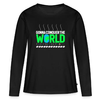 aller conquérir le monde - T-shirt manches longues Premium bio Femme - noir - Devant - Julia (174cm)