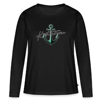 Küstendeern grüner Anker mit Schriftzug - Frauen Premium Bio Langarmshirt - Schwarz - Vorne - Julia (174cm)