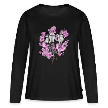 Lanterne en fleurs de cerisier - T-shirt manches longues Premium bio Femme - noir - Devant - Julia (174cm)