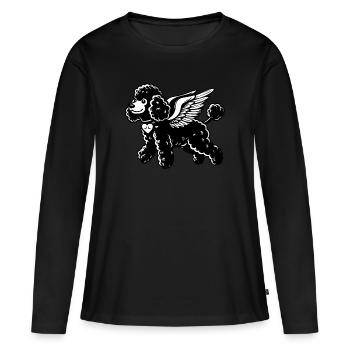 Caniche noir et blanc avec collier et - T-shirt manches longues Premium bio Femme - noir - Devant - Julia (174cm)
