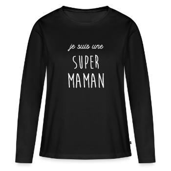 je suis une super maman - T-shirt manches longues Premium bio Femme - noir - Devant - Julia (174cm)