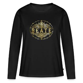 Beate - Frauen Premium Bio Langarmshirt - Schwarz - Vorne - Julia (174cm)