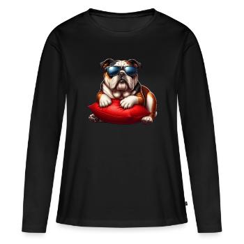 Cute Bulldog Wearing Sunglasses - Women's Premium Organic Long Sleeve Shirt - black - Front - Julia (174cm)