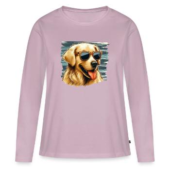 Mignon Retriver doré portant des lunettes de soleil - T-shirt manches longues Premium bio Femme - rose poudré - Devant - Julia (174cm)