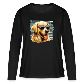 Mignon Retriver doré portant des lunettes de soleil - T-shirt manches longues Premium bio Femme - noir - Devant - Julia (174cm)