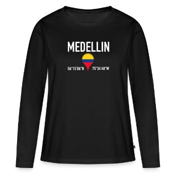 Localisation de Medellin Latitude en Colombie - T-shirt manches longues Premium bio Femme - noir - Devant - Julia (174cm)
