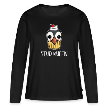 Stud Muffin Puffin Papageientaucher Wortspiel - Frauen Premium Bio Langarmshirt - Schwarz - Vorne - Julia (174cm)