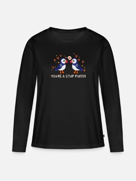 Stud Papegaaiduiker Harten Papegaaiduikers Love Seabird - Vrouwen Premium Bio shirt met lange mouwen - zwart